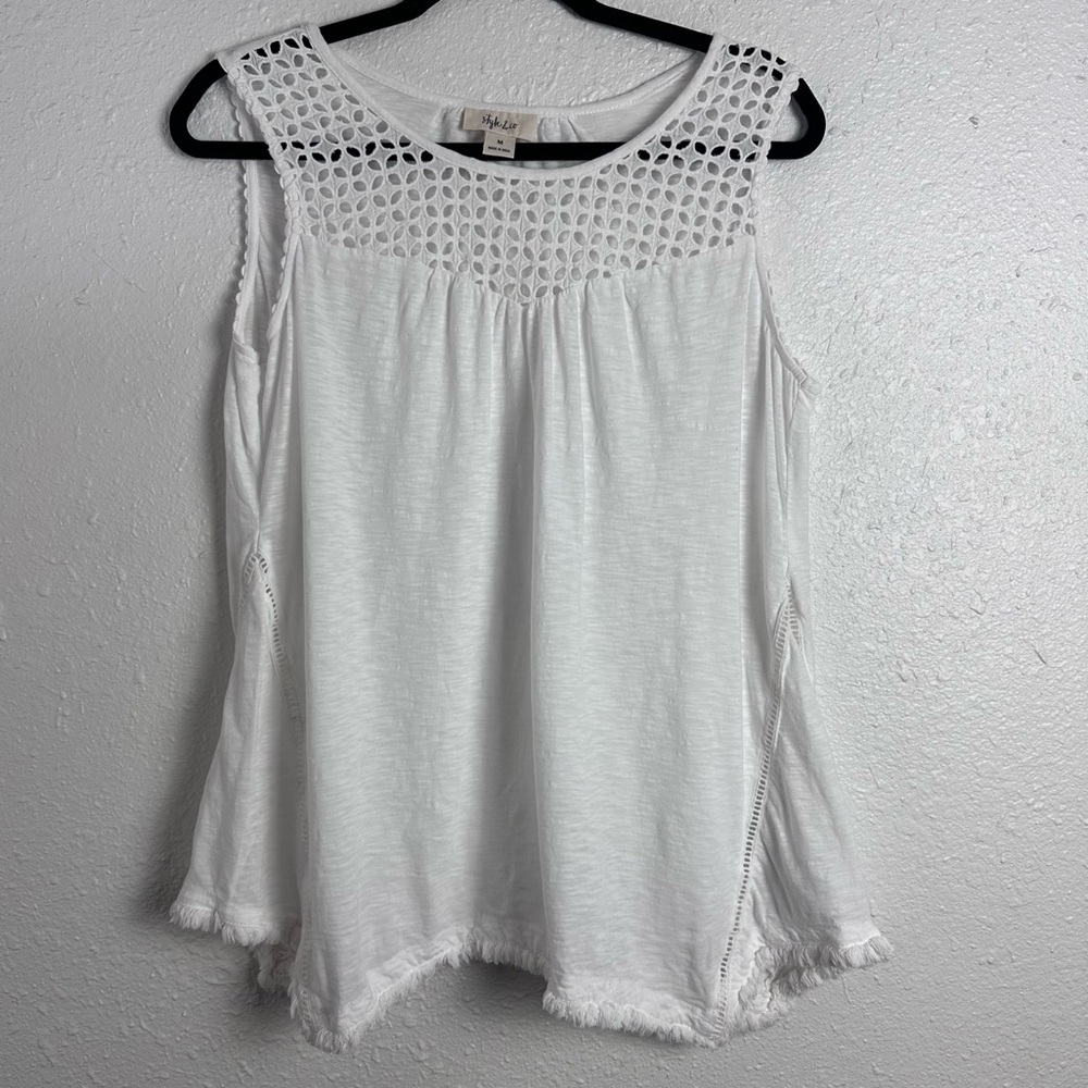 Style & Co. White Crochet Detail‎ Tank Top Size Medium